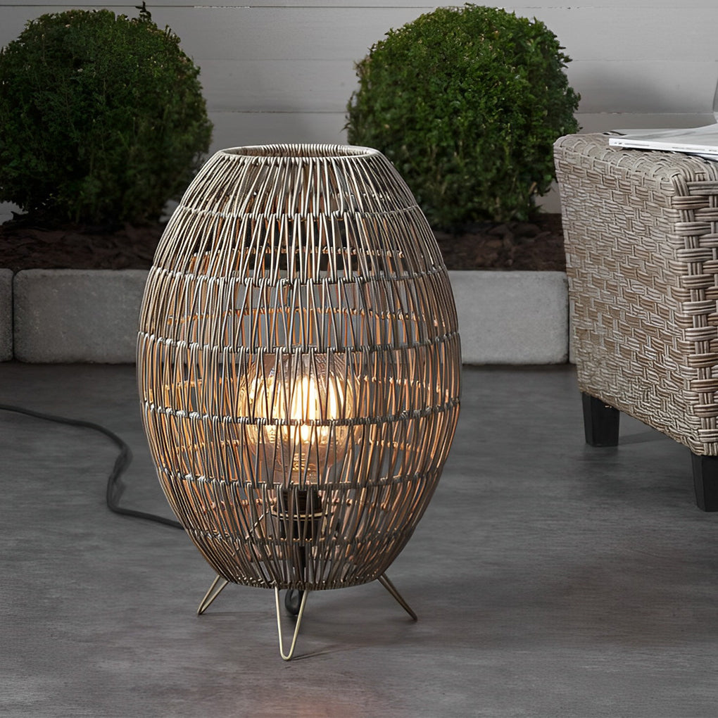 Handmade Rattan Waterproof Outdoor Floor Lamp — Patio Balcony Modern LED