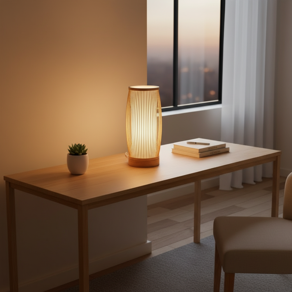 Handwoven Bamboo Japanese Eco Friendly Ambient Bedroom Table Lamp