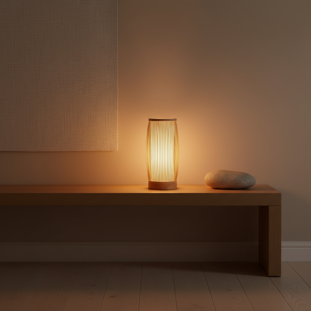 Handwoven Bamboo Japanese Eco Friendly Ambient Bedroom Table Lamp