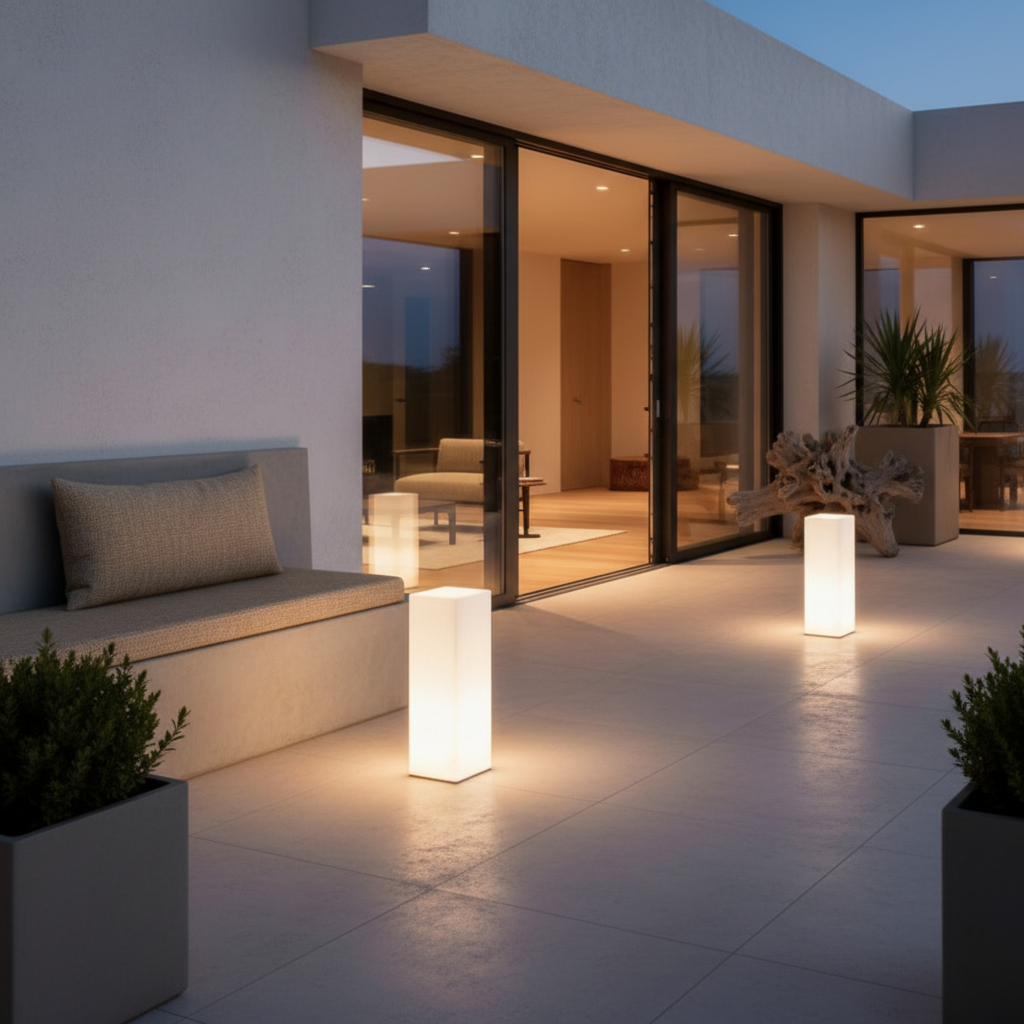 Hardwired RGB Remote Control Outdoor Floor Lamp — Square Modern Design