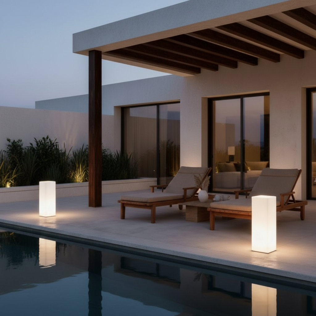 Hardwired RGB Remote Control Outdoor Floor Lamp — Square Modern Design