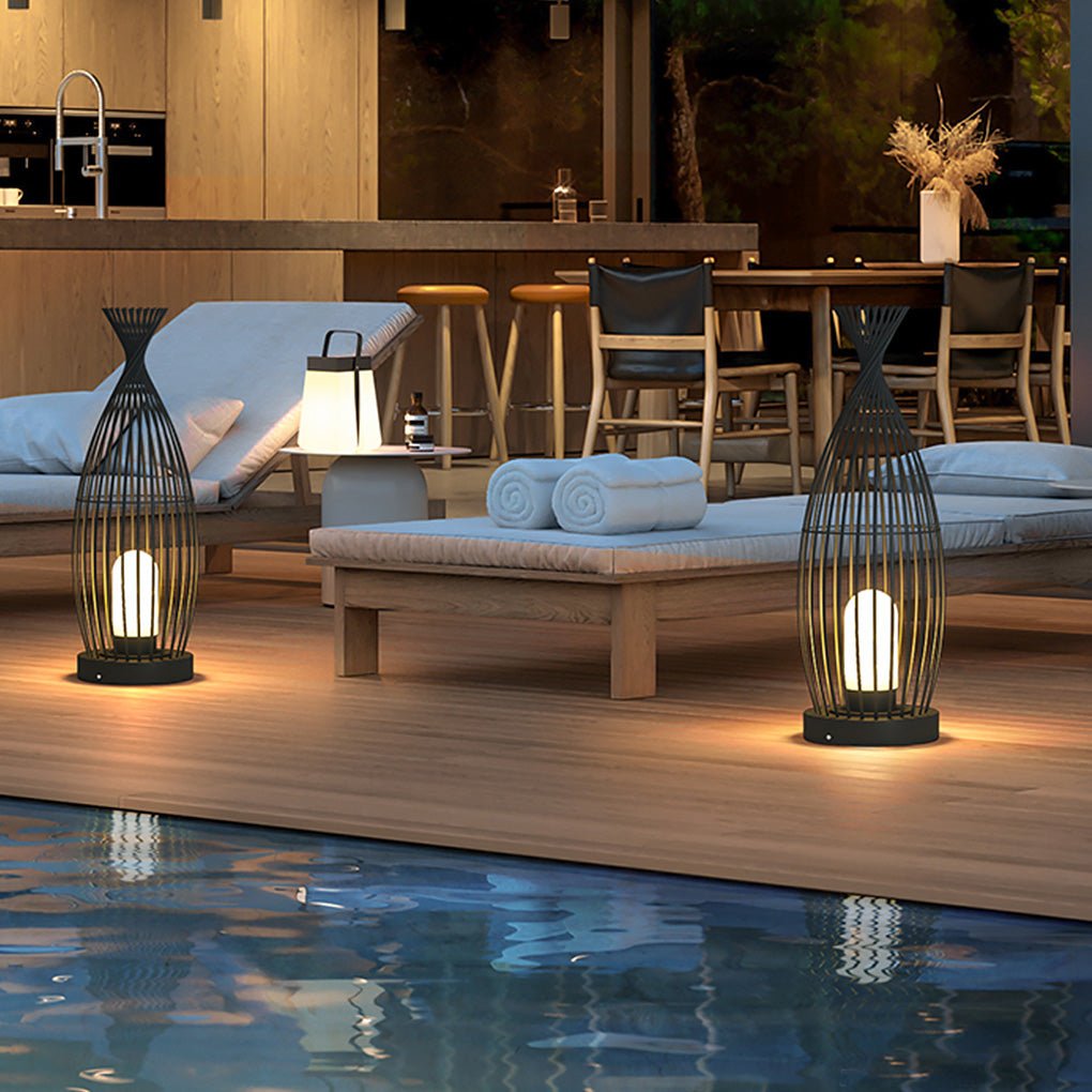 Industrial Caged Stainless Steel Outdoor Garden Floor Lamp — Waterproof