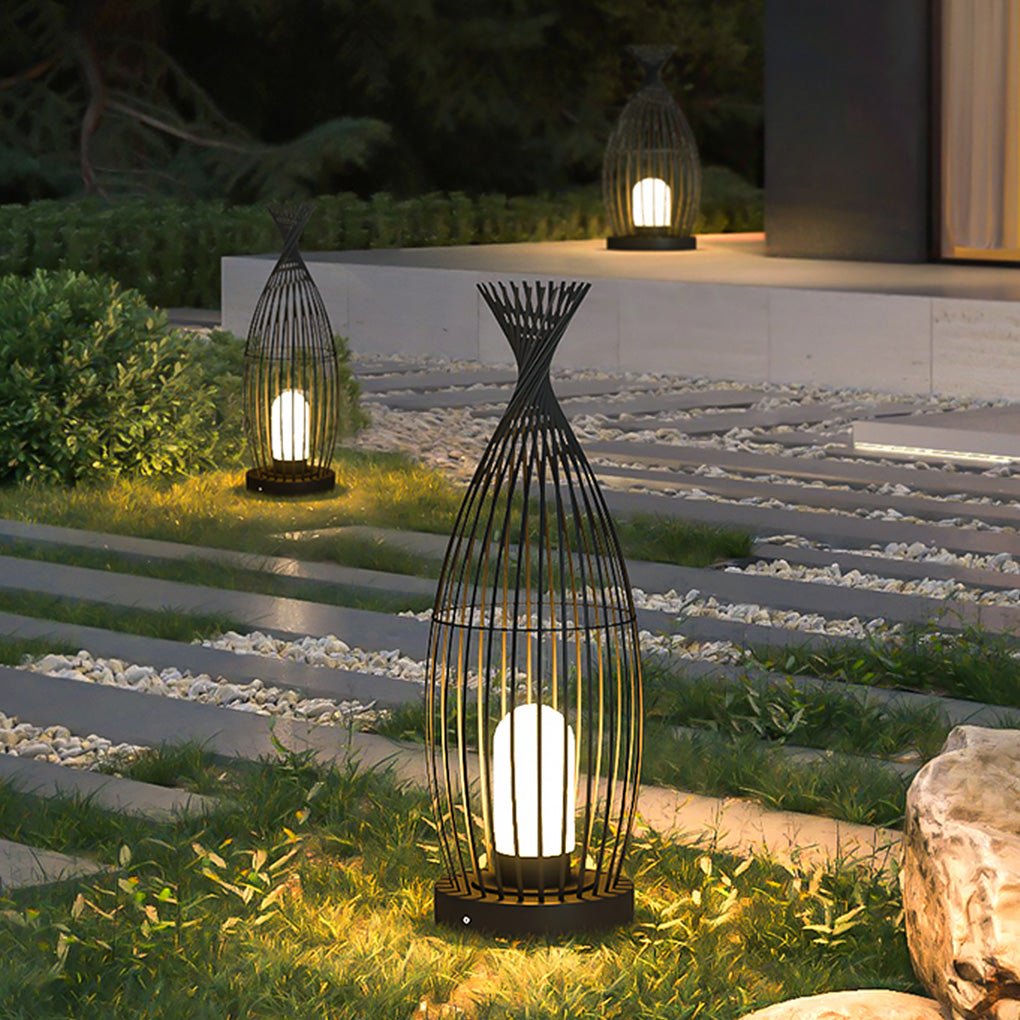 Industrial Caged Stainless Steel Outdoor Garden Floor Lamp — Waterproof