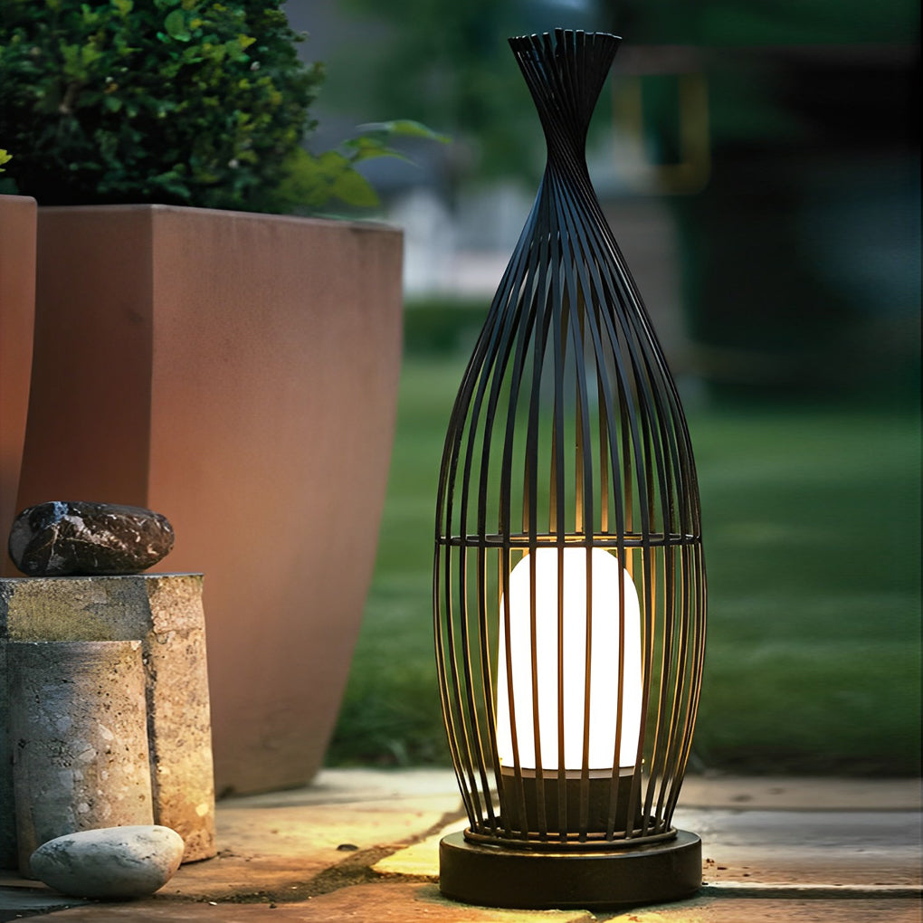 Industrial Caged Stainless Steel Outdoor Garden Floor Lamp — Waterproof