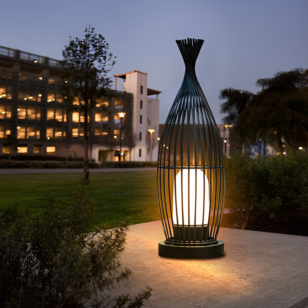 Industrial Caged Stainless Steel Outdoor Garden Floor Lamp — Waterproof