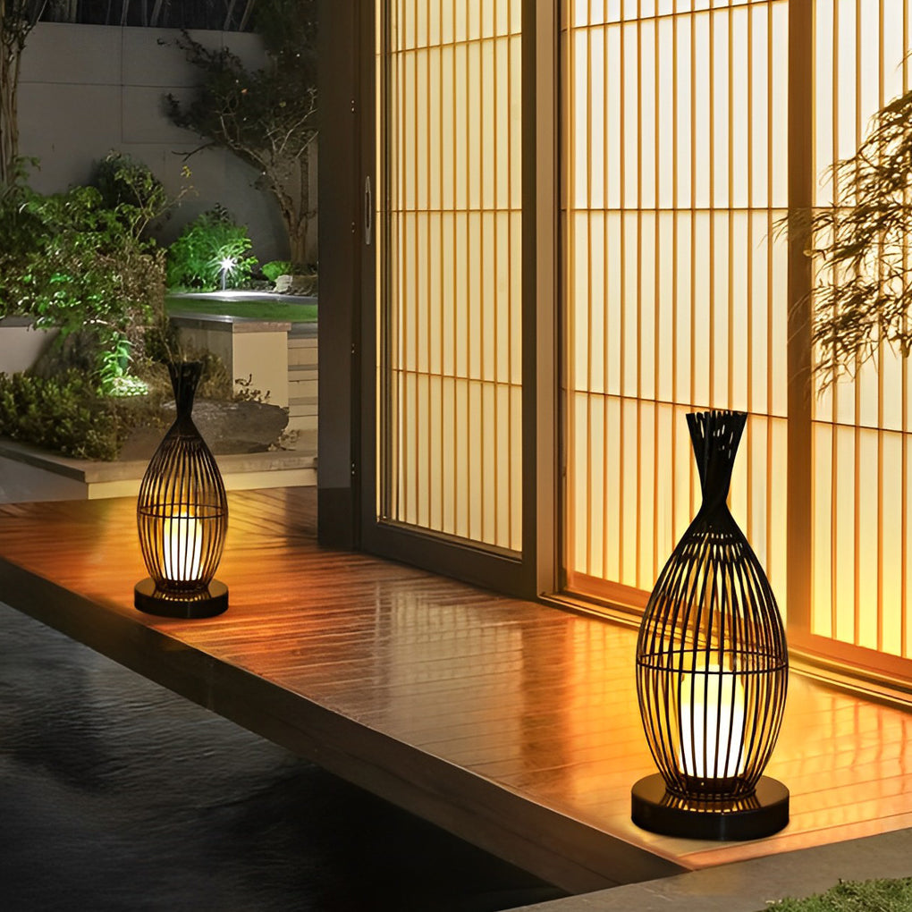 Industrial Caged Stainless Steel Outdoor Garden Floor Lamp — Waterproof