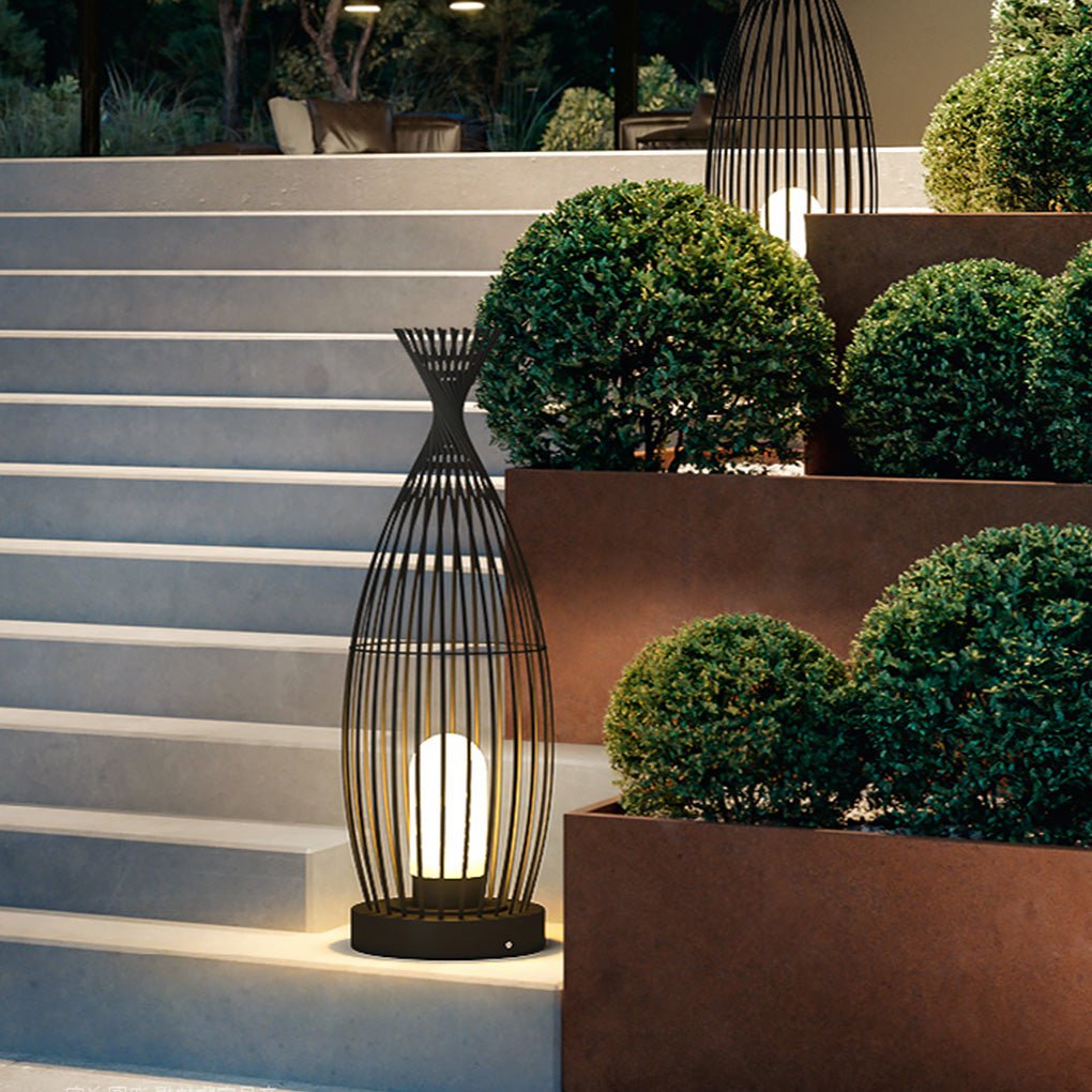 Industrial Caged Stainless Steel Outdoor Garden Floor Lamp — Waterproof
