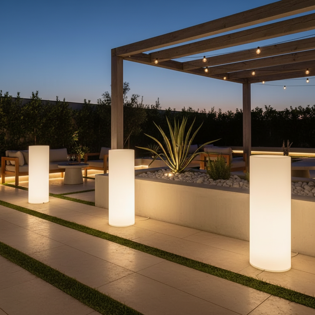 LED Colour Changing Hardwired Outdoor Floor Lamp — Remote Control Garden