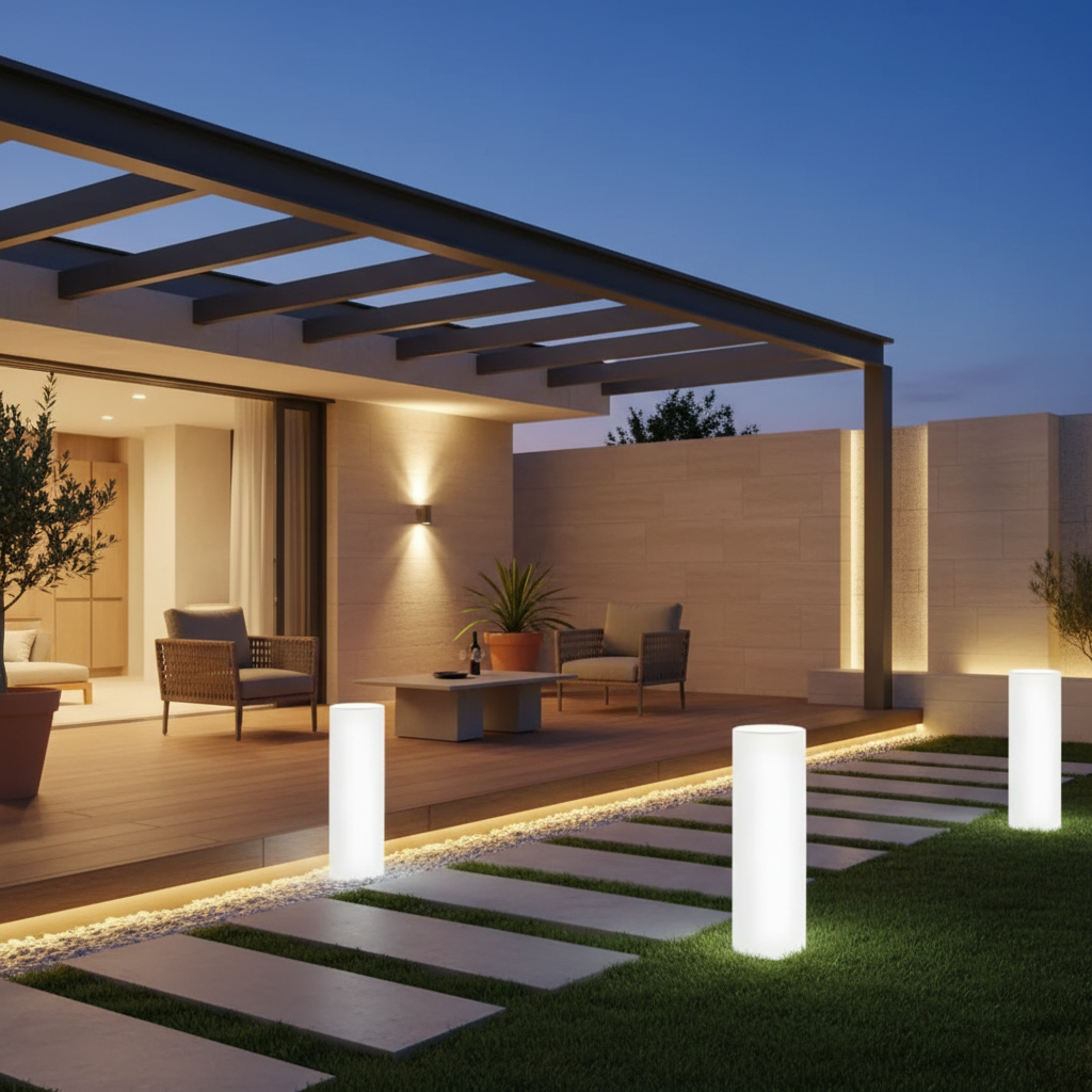LED Colour Changing Hardwired Outdoor Floor Lamp — Remote Control Garden