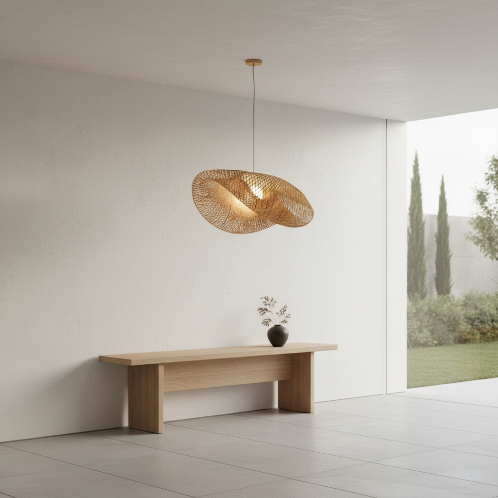 Natural Bamboo Arch Pendant Light — LED Kitchen Rustic Ceiling Fixture