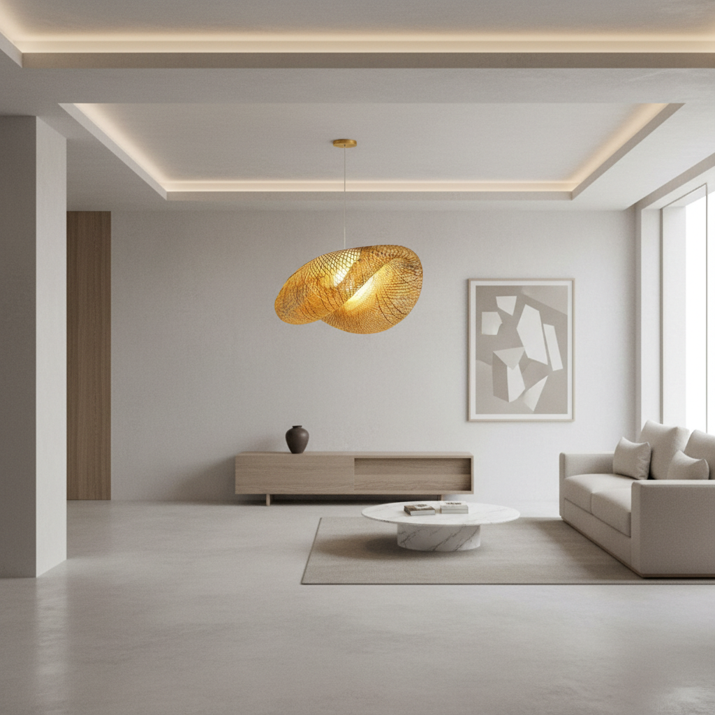 Natural Bamboo Arch Pendant Light — LED Kitchen Rustic Ceiling Fixture