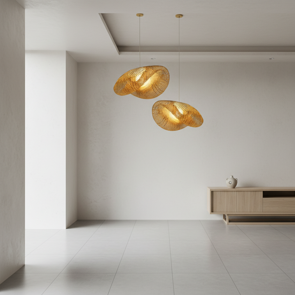 Natural Bamboo Arch Pendant Light — LED Kitchen Rustic Ceiling Fixture