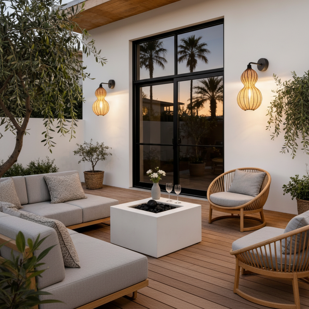 Natural Rattan Gourd Pendant Light — IP65 Indoor Outdoor E27 Warm White