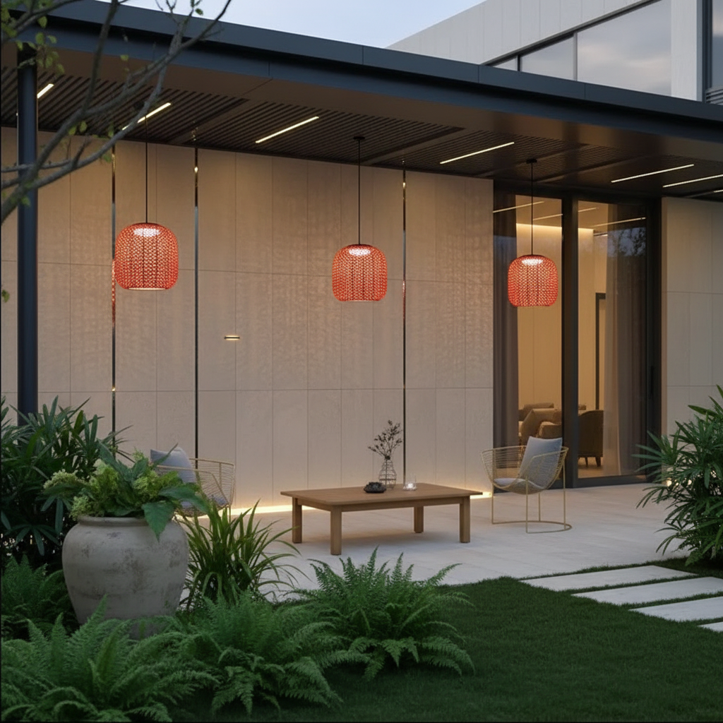 Natural Rattan Waterproof Outdoor Pendant Light — Warm Glow Hanging
