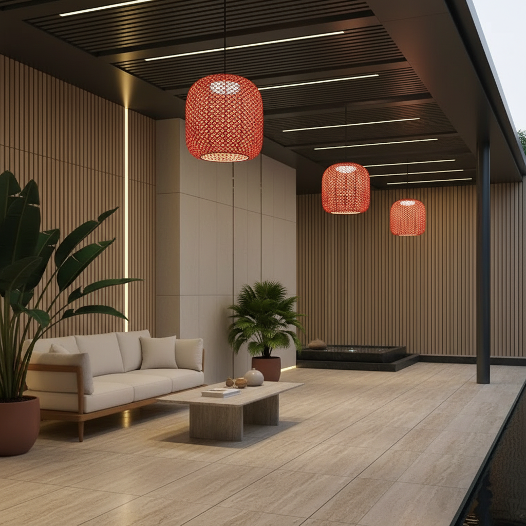 Natural Rattan Waterproof Outdoor Pendant Light — Warm Glow Hanging
