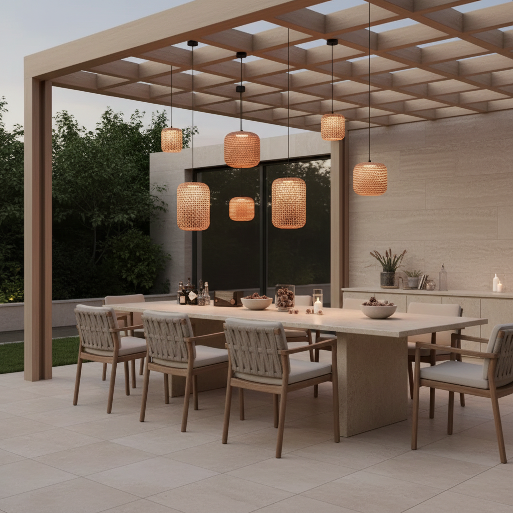 Natural Rattan Waterproof Outdoor Pendant Light — Warm Glow Hanging