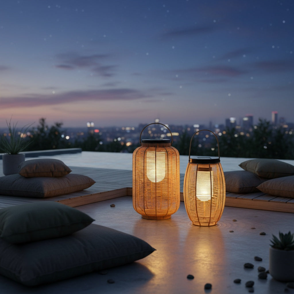 Rattan Solar Outdoor Lantern — Warm White Eco Friendly Portable Garden