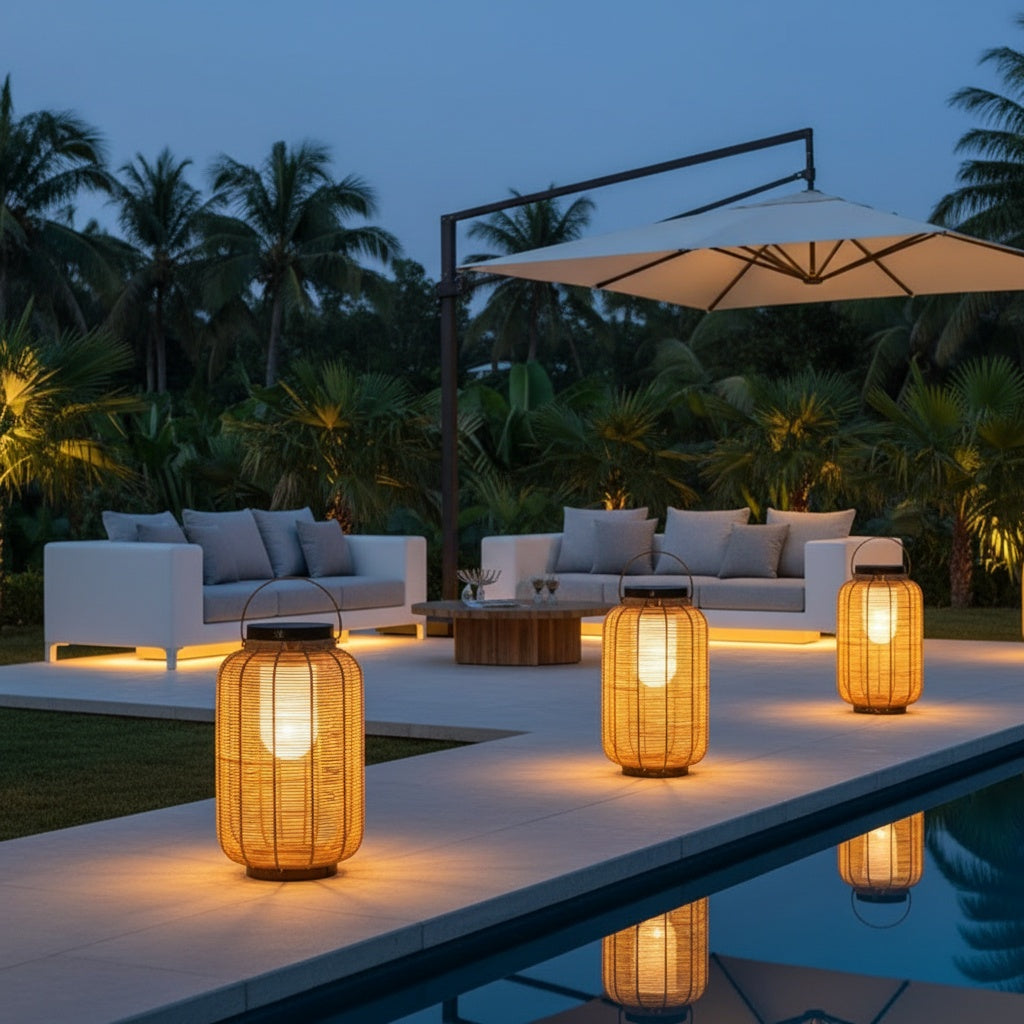 Rattan Solar Outdoor Lantern — Warm White Eco Friendly Portable Garden