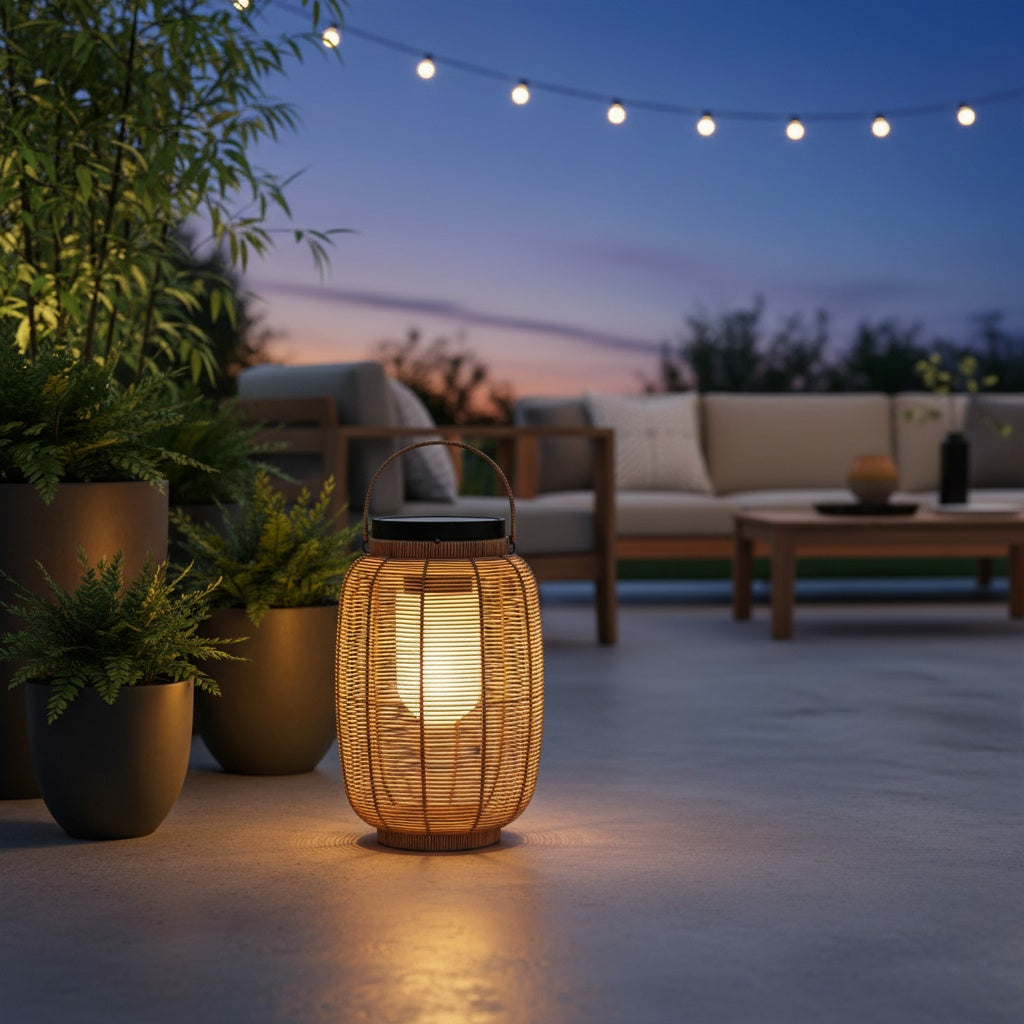 Rattan Solar Outdoor Lantern — Warm White Eco Friendly Portable Garden