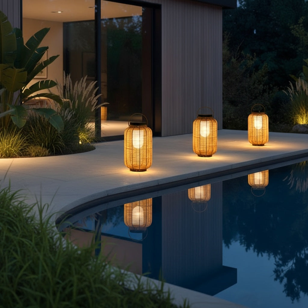 Rattan Solar Outdoor Lantern — Warm White Eco Friendly Portable Garden
