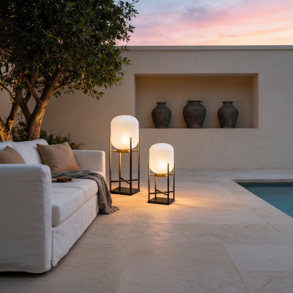 Retro Modern Metal Solar Outdoor Lantern — Dual Power Standing Garden