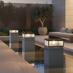 Ribbed Glass Solar Pillar Light — Black Die-Cast Aluminium Garden