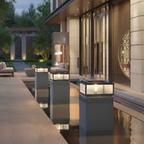 Ribbed Glass Solar Pillar Light — Black Die-Cast Aluminium Garden