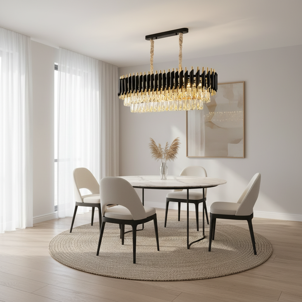 Round Crystal Luxury Chandelier — Dimmable Warm White Modern Interior