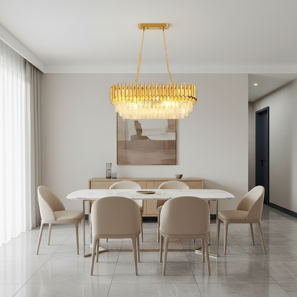 Round Crystal Luxury Chandelier — Dimmable Warm White Modern Interior