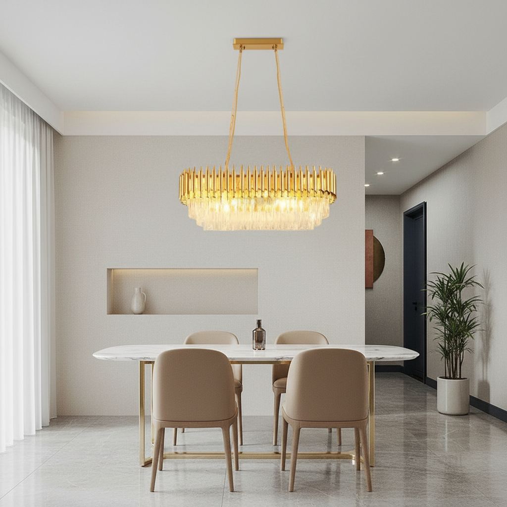Round Crystal Luxury Chandelier — Dimmable Warm White Modern Interior