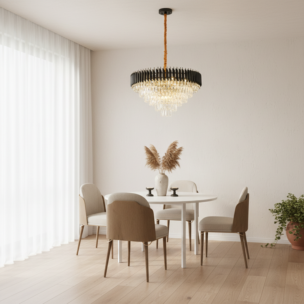 Round Crystal Luxury Chandelier — Dimmable Warm White Modern Interior