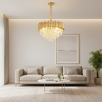 Round Crystal Luxury Chandelier — Dimmable Warm White Modern Interior