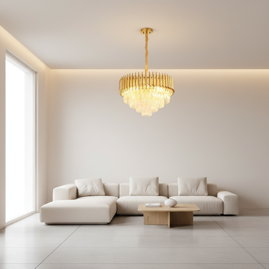 Round Crystal Luxury Chandelier — Dimmable Warm White Modern Interior