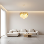 Round Crystal Luxury Chandelier — Dimmable Warm White Modern Interior