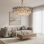 Round Crystal Multi-Light Chandelier — Gold Metal Luxury Drum Ceiling