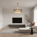 Round Crystal Multi-Light Chandelier — Gold Metal Luxury Drum Ceiling