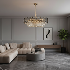 Round Crystal Multi-Light Chandelier — Gold Metal Luxury Drum Ceiling