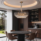 Round Crystal Multi-Light Chandelier — Gold Metal Luxury Drum Ceiling