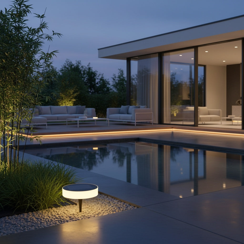 Round Solar Garden Stake Lights — Warm Ambient LED Decorative Pathway