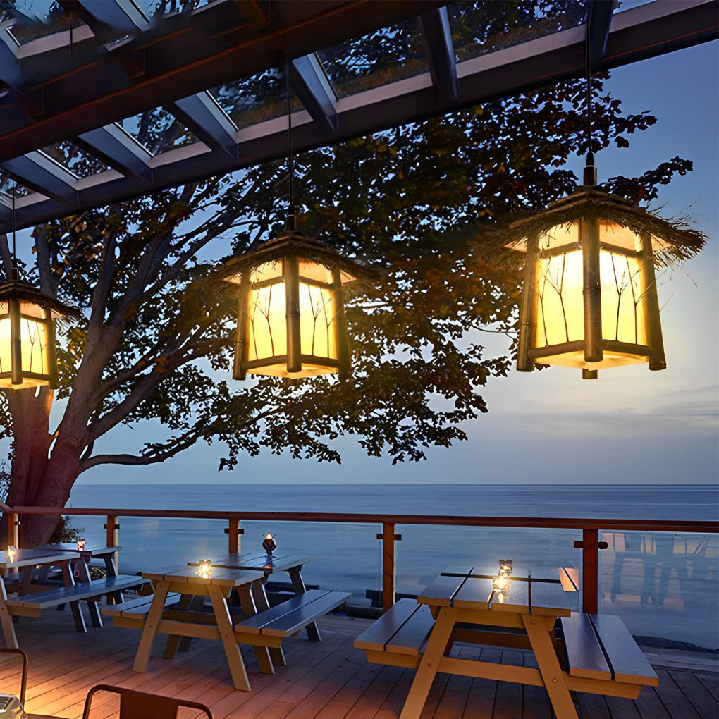 Rustic Bamboo Outdoor Pendant Wall Light — Modern LED Garden Patio