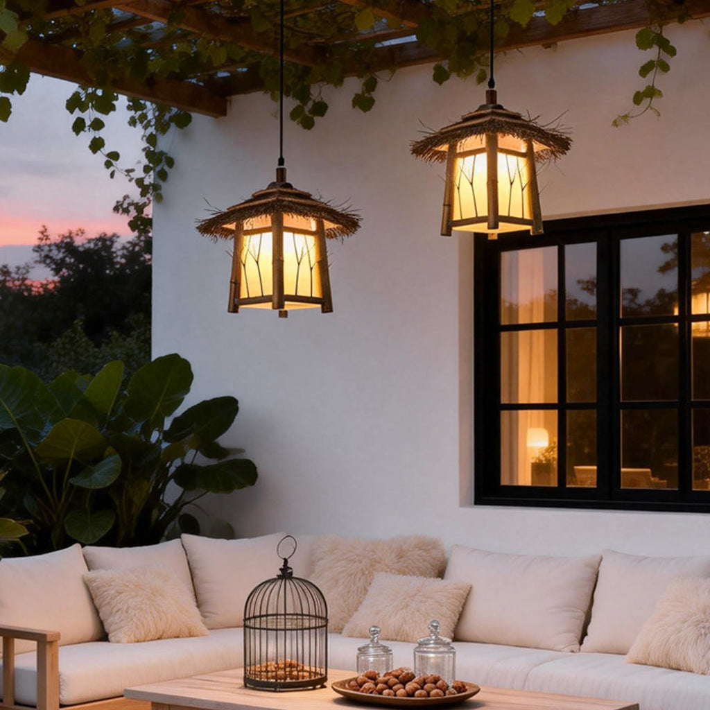 Rustic Bamboo Outdoor Pendant Wall Light — Modern LED Garden Patio
