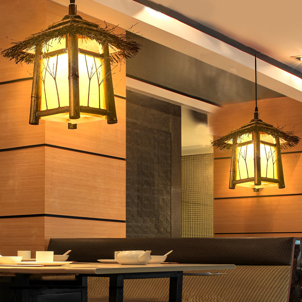 Rustic Bamboo Outdoor Pendant Wall Light — Modern LED Garden Patio