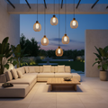 Rustic Iron Rattan Shade Outdoor Pendant Lantern — Modern Garden Light