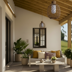 Rustic Iron Rattan Shade Outdoor Pendant Lantern — Modern Garden Light