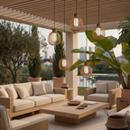 Rustic Iron Rattan Shade Outdoor Pendant Lantern — Modern Garden Light