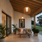 Rustic Iron Rattan Shade Outdoor Pendant Lantern — Modern Garden Light