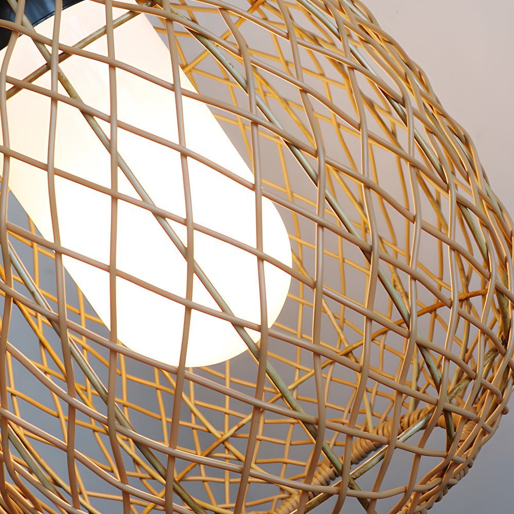 Rustic Iron Rattan Shade Outdoor Pendant Lantern — Modern Garden Light