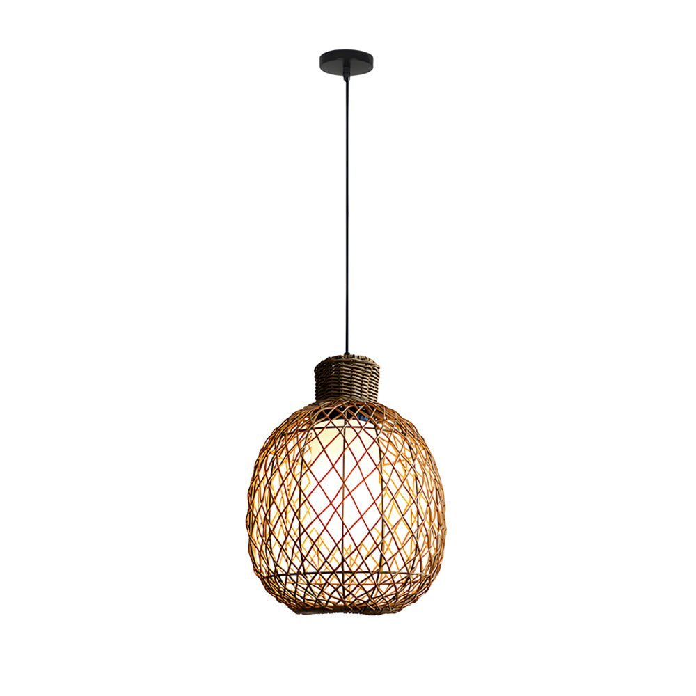 Rustic Iron Rattan Shade Outdoor Pendant Lantern — Modern Garden Light