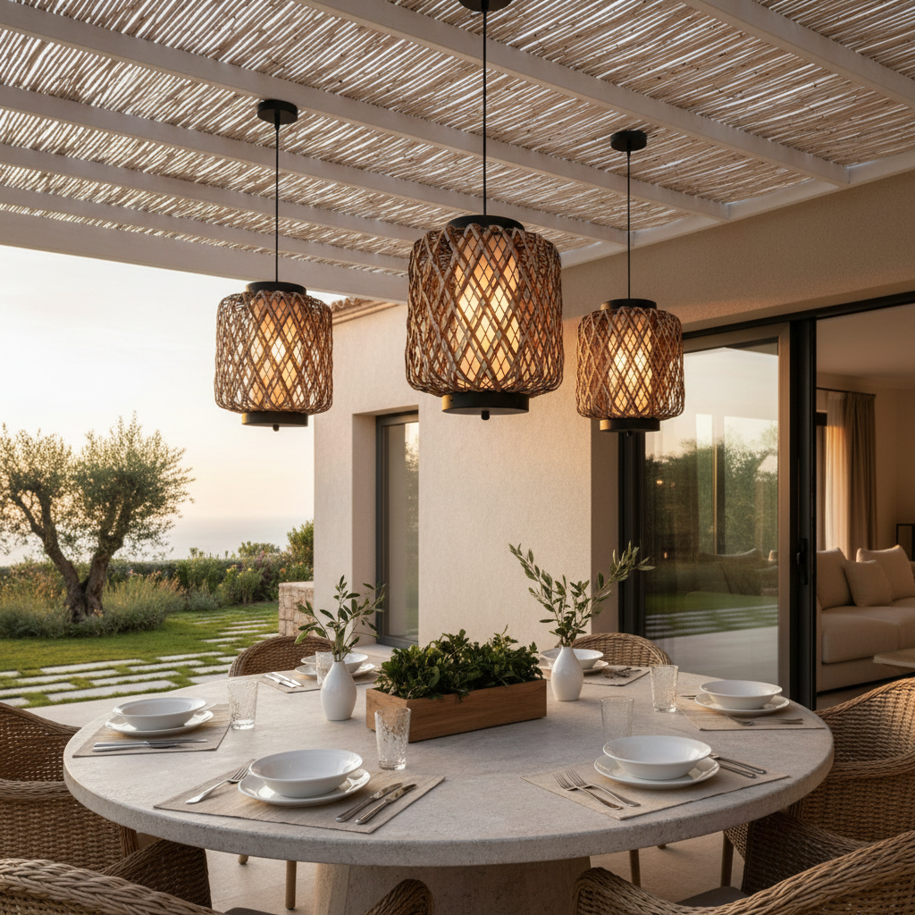 Rustic Rattan Outdoor Pendant Light — E27 Compatible Corridor Hanging