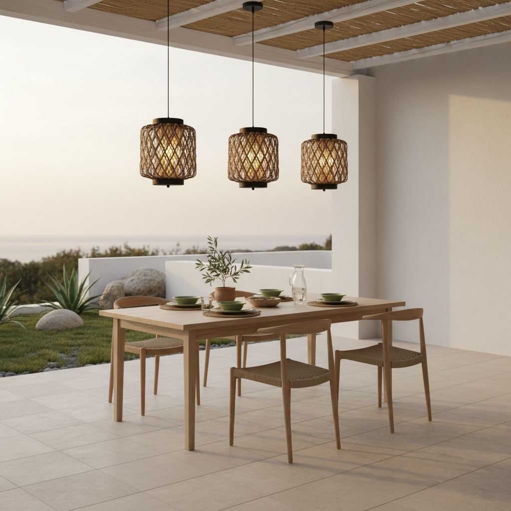 Rustic Rattan Outdoor Pendant Light — E27 Compatible Corridor Hanging